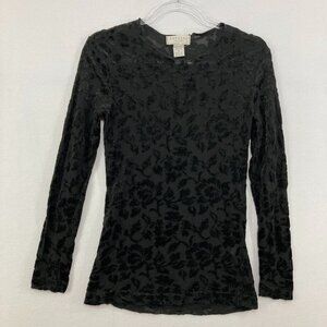 Vintage Express Tricot Medium Black Velvet Dark Romantic Y2K Top Whimsigoth